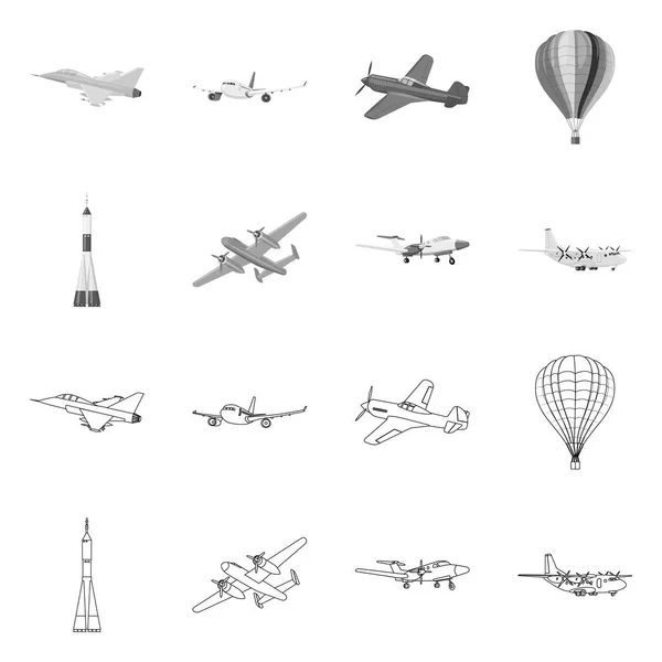 飛行機と交通機関アイコンのベクター イラストです。飛行機と空の株式ベクトル図のセット. — ストックベクタ