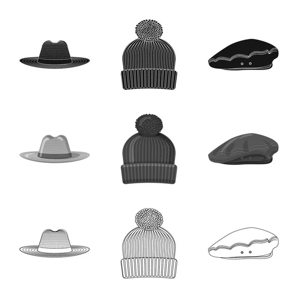 Isolierte Objekt der Kopfbedeckung und Mütze Logo. Set von Kopfbedeckungen und Zubehör Aktiensymbol für Web. — Stockvektor
