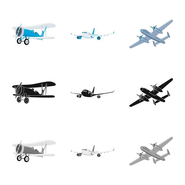 Isoliertes Objekt von Flugzeug und Verkehrszeichen. Set von Flugzeug und Himmel Aktiensymbol für Web. — Stockvektor