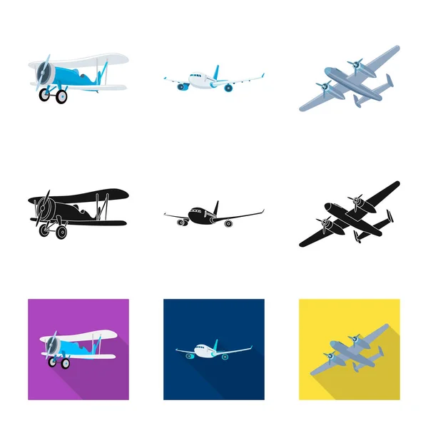 Ilustración vectorial del plano y el icono de transporte. Colección de plano y cielo símbolo de reserva para la web . — Vector de stock