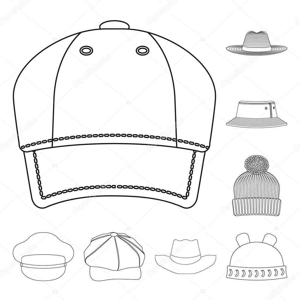 Isolated object of headgear and cap symbol. Collection of headgear and accessory vector icon for stock.