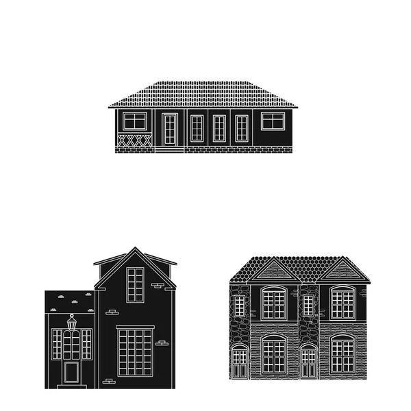 Illustration vectorielle du bâtiment et panneau avant. Ensemble d'illustration vectorielle de bâtiments et de toitures . — Image vectorielle