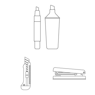 Ofis ve tedarik simge vektör tasarımı. Hisse senedi için ofis ve okul vektör simge kümesi.