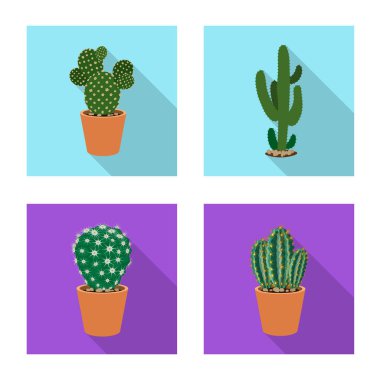 Kaktüs ve pot simge vektör Illustration. Kaktüs ve kaktüsler koleksiyonu stok web simgesi.