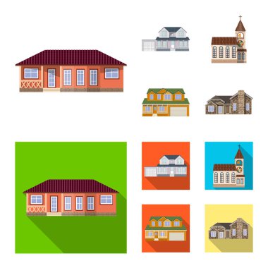 Bina ve açık yalıtılmış nesne logo. Bina ve çatı hisse senedi vektör çizim koleksiyonu.
