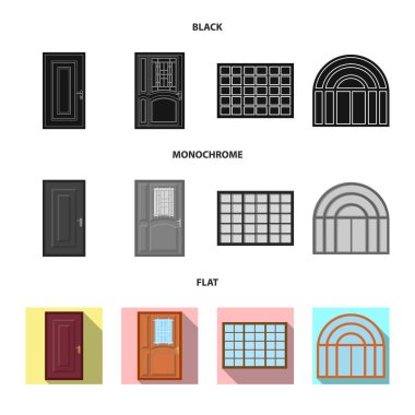 Kapı ve ön simge vektör tasarımı. Kapı ve ahşap vektör simgesini hissenin koleksiyonu.