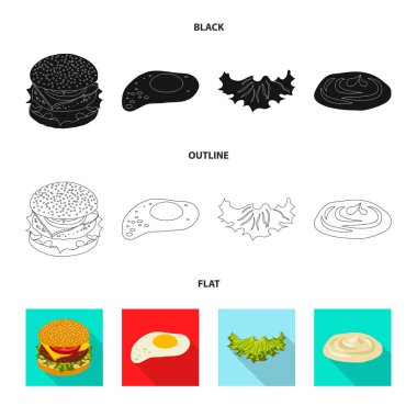 Burger ve sandviç işareti yalıtılmış nesne. Web için burger ve dilim hisse senedi simgesi kümesi.