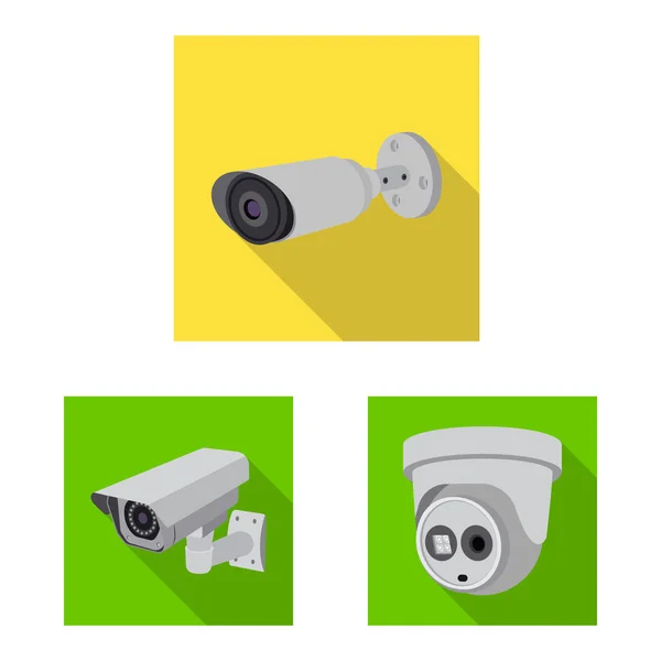 Векторный дизайн видеонаблюдения и символа камеры. Коллекция видеонаблюдения и системного фондового символа для сети . — стоковый вектор