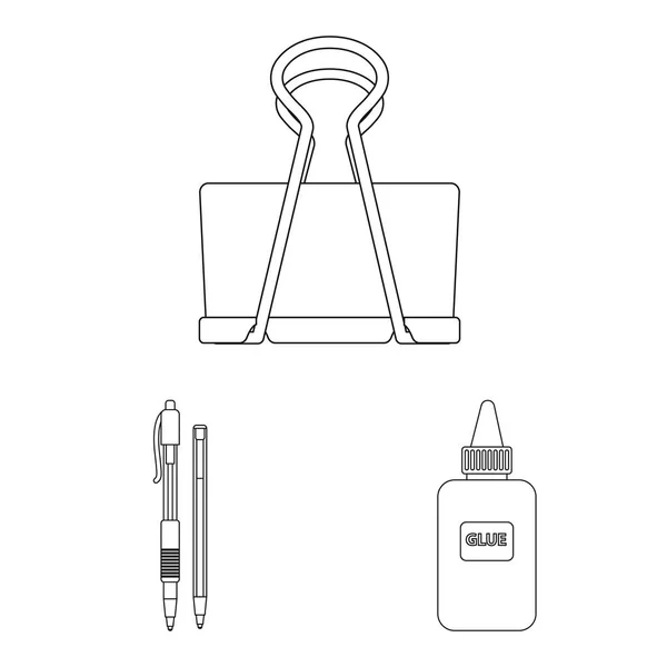 Ilustração vetorial de escritório e símbolo de provisão. Conjunto de ícone de vetor de escritório e escola para estoque . — Vetor de Stock