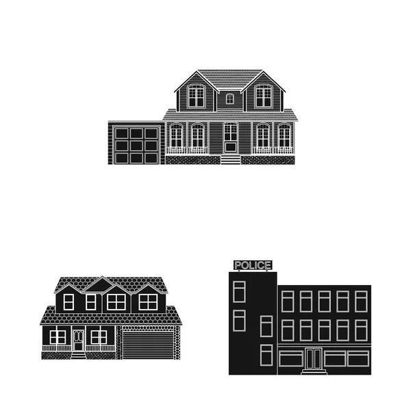 Illustrazione vettoriale dell'edificio e del simbolo anteriore. Set di costruzione e tetto simbolo stock per il web . — Vettoriale Stock