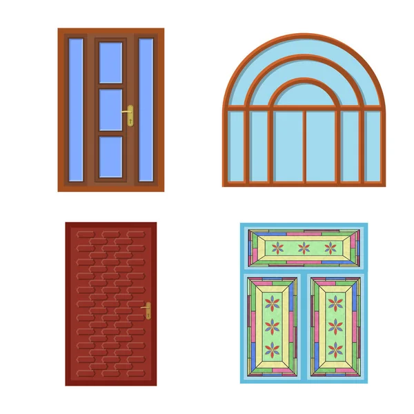 Изолированный объект двери и переднего символа. Коллекция векторных иллюстраций двери и дерева . — стоковый вектор