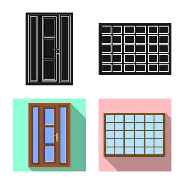 Ilustración vectorial de la puerta y el cartel frontal. Conjunto de puerta e icono de vector de madera para stock . — Vector de stock