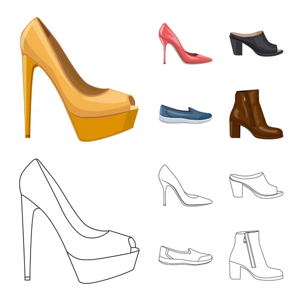 Ізольований предмет взуття та жіночого знаку. Колекція символів взуття та ноги для Інтернету . — стоковий вектор