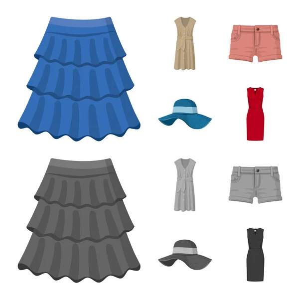 Oggetto isolato di donna e logo di abbigliamento. Collezione di donna e indossare stock simbolo per il web . — Vettoriale Stock