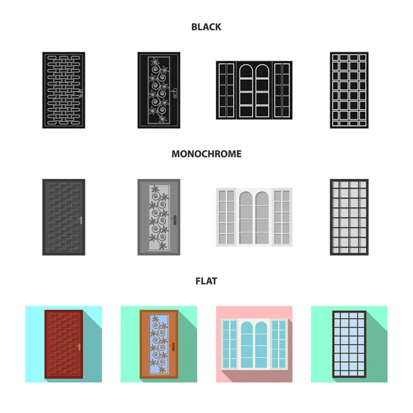 门和前图标的孤立对象。库存门和木质矢量图标收藏. — 图库矢量图片