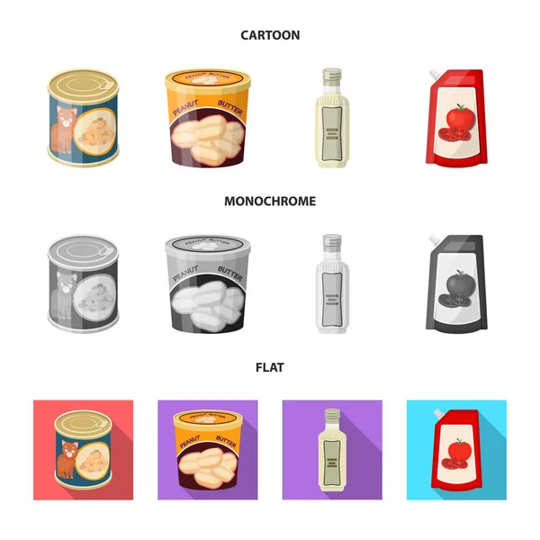罐头和食物标志的载体设计。股票的罐头和包装矢量图标集. — 图库矢量图片