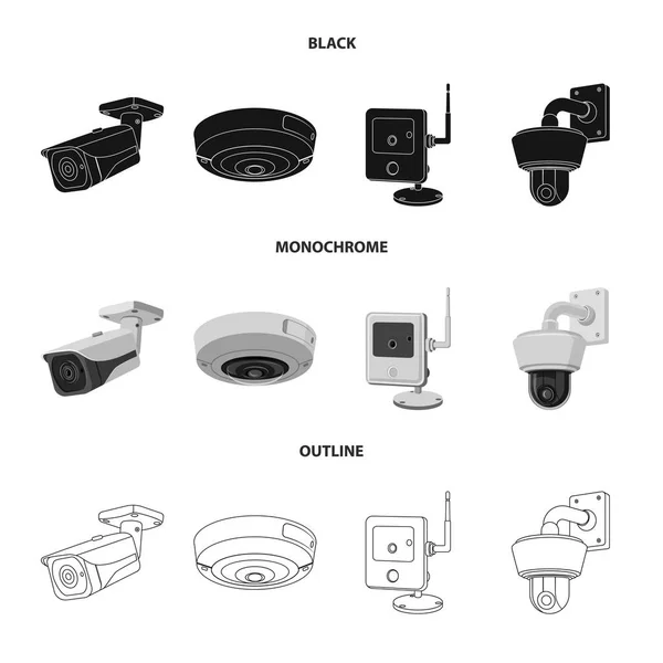 Ilustración vectorial de cctv y logotipo de la cámara. Colección de cctv y sistema de ilustración de vector de stock . — Vector de stock