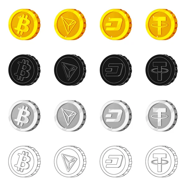 Diseño vectorial de criptomoneda y símbolo de moneda. Colección de criptomoneda y criptomoneda vector de stock ilustración . — Vector de stock