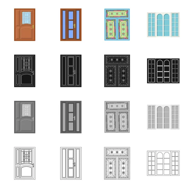 Objet isolé de la porte et du logo avant. Collection de porte et illustration vectorielle en bois . — Image vectorielle