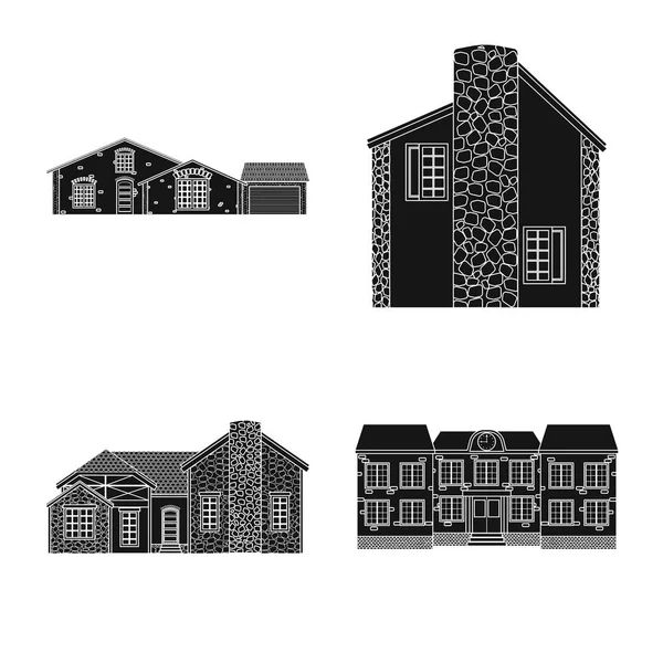 Vector illustration of building and front sign. Collection of building and roof stock vector illustration. — Stock Vector