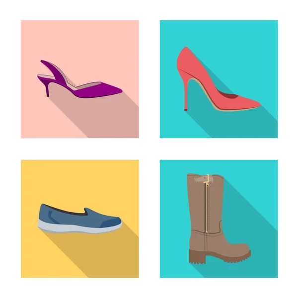 履物および女性のアイコンの孤立したオブジェクト。Web の銘柄記号を足し、靴セット. — ストックベクタ