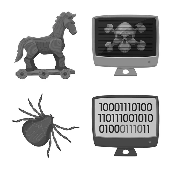 Objet isolé du virus et symbole sécurisé. Collection de virus et icône de cyber vecteur pour le stock . — Image vectorielle