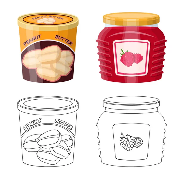 Oggetto isolato di lattina e icona del cibo. Set di illustrazione vettoriale del contenitore e del pacchetto . — Vettoriale Stock