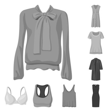 Kadın ve giyim simge vektör çizimi. Kadın ve giyim hisse senedi vektör çizim topluluğu.