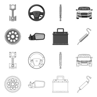 Otomatik ve bölümü simge vektör Illustration. Web için oto, araba hisse senedi simgesi kümesi.