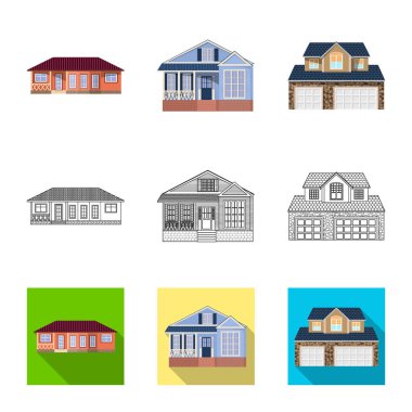 Vektör tasarım bina ve açık simgesi. Bina ve çatı hisse senedi vektör çizim koleksiyonu.