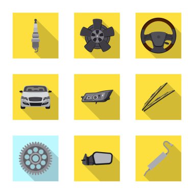 Otomatik ve parçası sembol yalıtılmış nesne. Hisse senedi için oto, araba vektör simge kümesi.