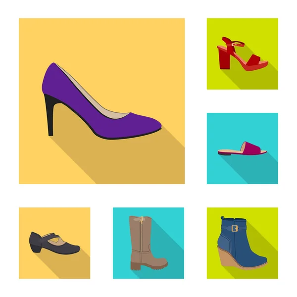 Векторная иллюстрация обуви и женского знака. Набор значков вектора обуви и ног для склада . — стоковый вектор
