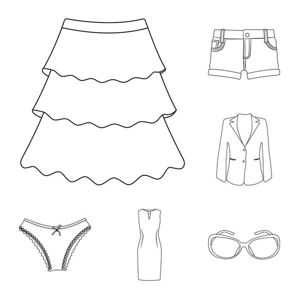 Illustrazione vettoriale della donna e logo dell'abbigliamento. Set di donna e indossare stock vettoriale illustrazione . — Vettoriale Stock