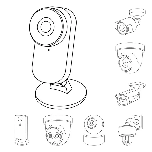 Objeto isolado de cctv e logotipo da câmera. Coleção de cctv e sistema de símbolo de estoque para web . — Vetor de Stock