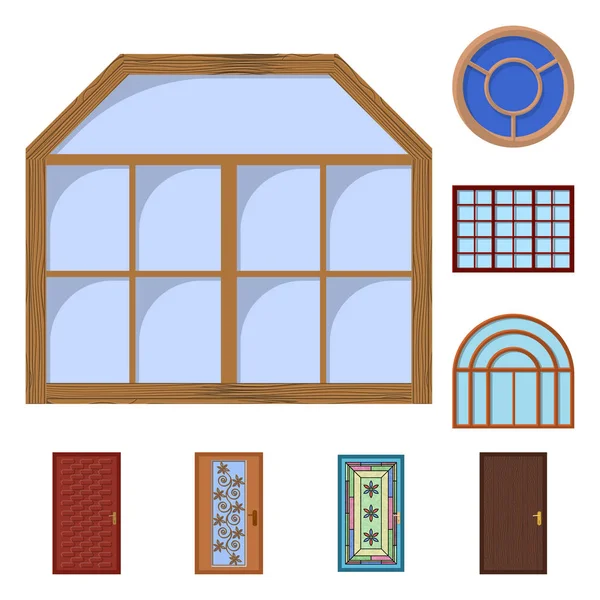 Векторні ілюстрації дверного та переднього символів. Набір дверних і дерев'яних векторних значків на складі . — стоковий вектор