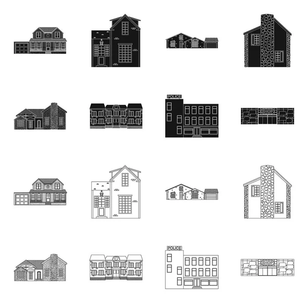 Векторная иллюстрация здания и переднего знака. Набор векторных значков здания и крыши для склада . — стоковый вектор