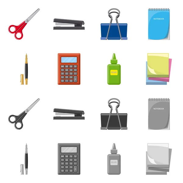 Illustration vectorielle de l'icône bureau et fournitures. Ensemble de symbole de stock de bureau et d'école pour le Web . — Image vectorielle