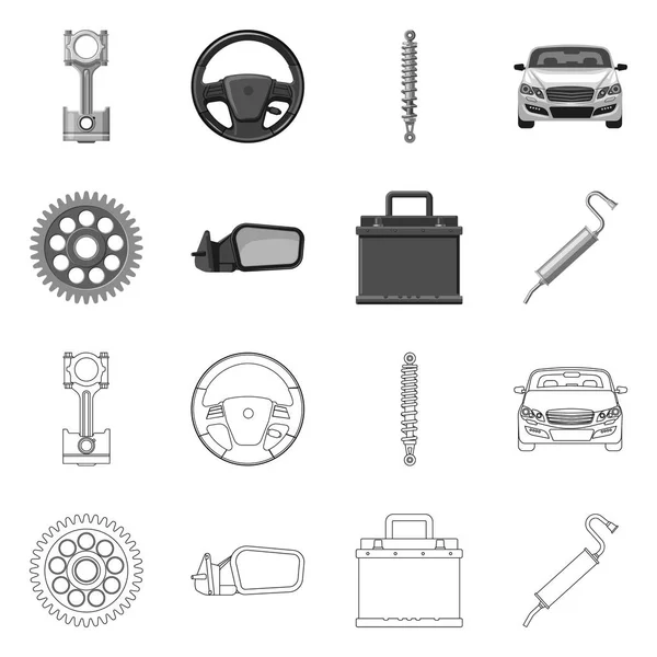 Vektorillustration des Auto- und Teilesymbols. Set von Auto-und Auto-Aktiensymbol für das Web. — Stockvektor