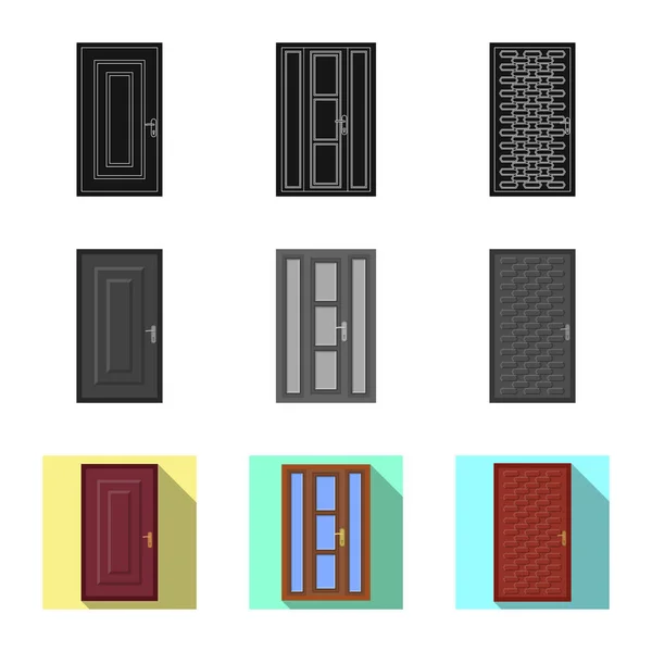 Diseño vectorial de puerta y símbolo frontal. Conjunto de puerta y símbolo de madera para web . — Vector de stock