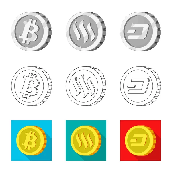 Wektor wzór znak kryptowaluta i monet. Zestaw kryptowaluta i crypto symbol giełdowy dla sieci web. — Wektor stockowy