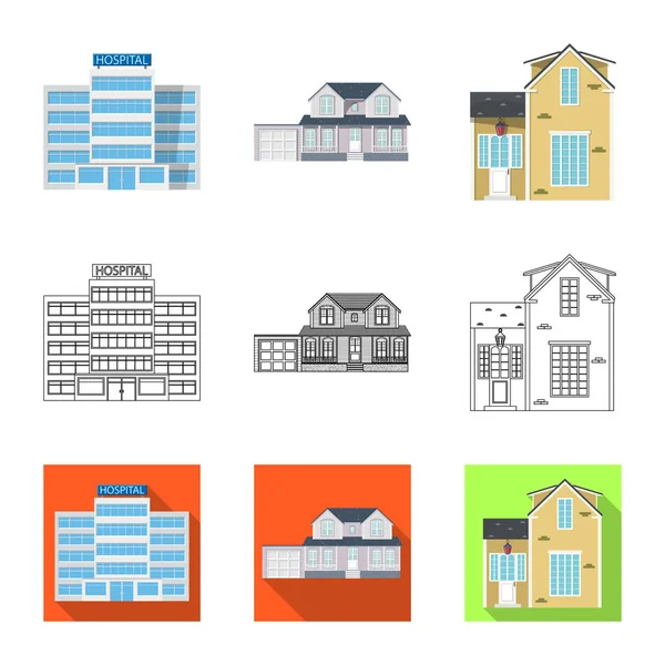 Ilustración vectorial de edificio e icono frontal. Colección de edificio y techo símbolo de stock para la web . — Vector de stock