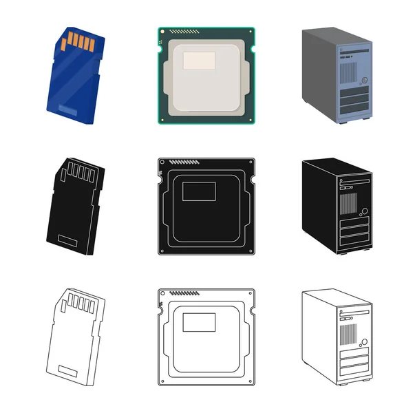 Vektorové ilustrace ikony přenosný počítač a zařízení. Sbírka laptop a serveru vektorové ikony pro stock. — Stockový vektor