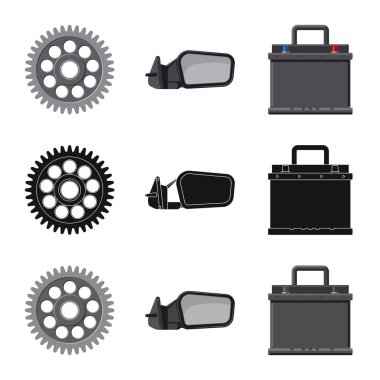 Otomatik ve bölümü logosu yalıtılmış nesne. Web için oto, araba hisse senedi simgesi kümesi.