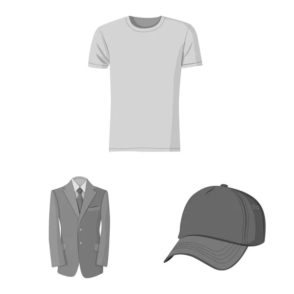 Ontwerp van de vector van mens en kleding teken. Instellen van de mens en het dragen van voorraad vectorillustratie. — Stockvector