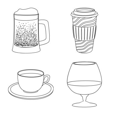 İçki ve bar logosu yalıtılmış nesne. İçki ve parti hisse senedi vektör çizim seti.