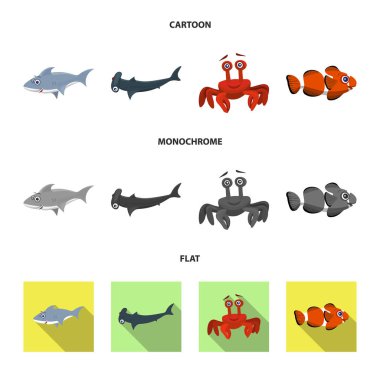 Deniz ve hayvan simge vektör tasarımı. Deniz ve deniz hisse senedi simgesi web için set.