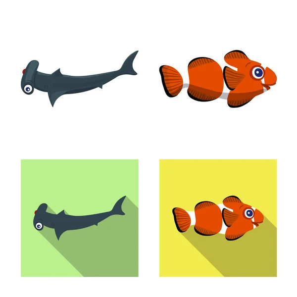 Objeto isolado do logotipo do mar e do animal. Conjunto de ilustração do vetor de estoque marítimo e marítimo . — Vetor de Stock