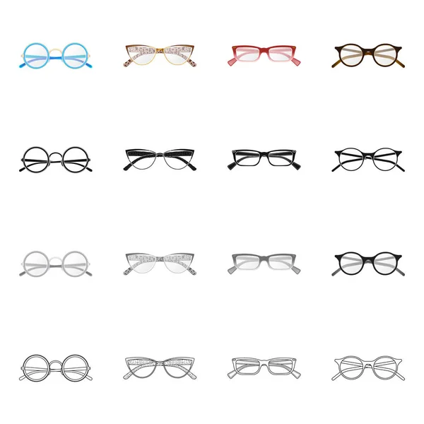 Diseño vectorial de gafas y logotipo del marco. Colección de gafas y accesorio stock vector ilustración . — Vector de stock