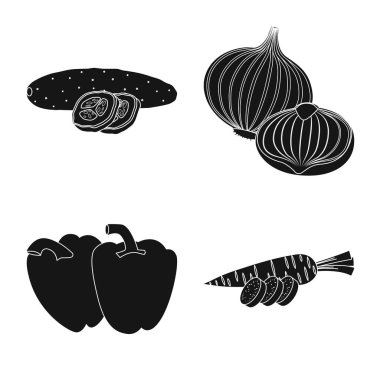 Sebze ve meyve simge vektör tasarımı. Hisse senedi için sebze ve vejeteryan vektör simge kümesi.