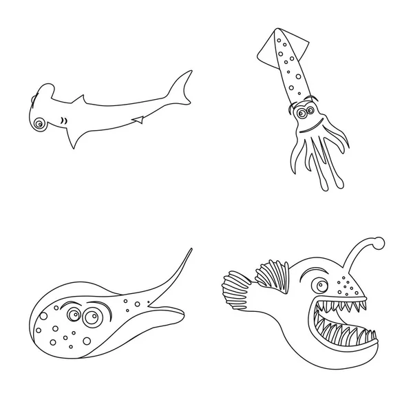 Diseño vectorial de mar y signo animal. Colección de símbolo de stock marino y marino para web . — Vector de stock